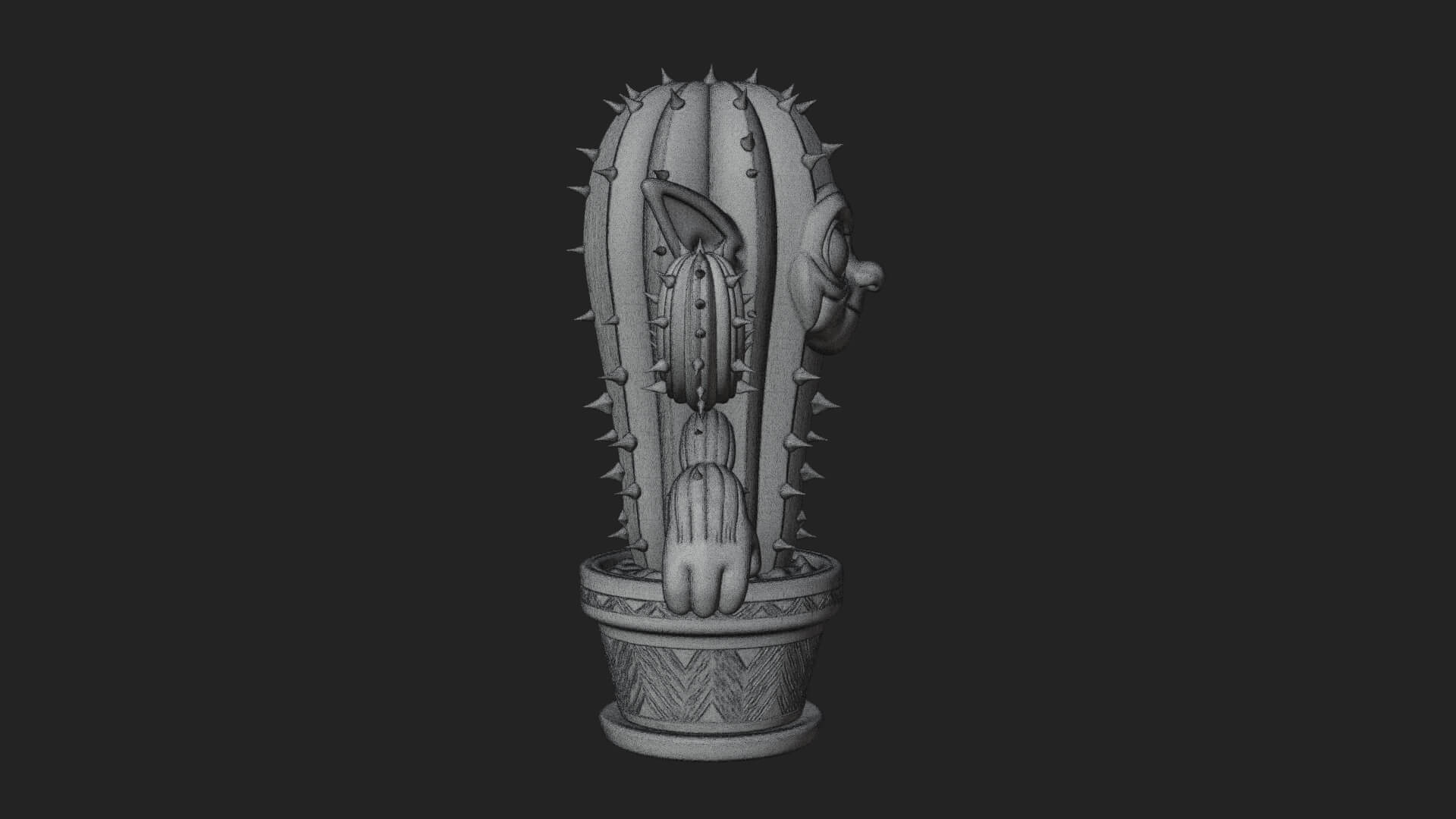 Smiling Cactus Pot Statue Design 1 3D Print Model 3D Model