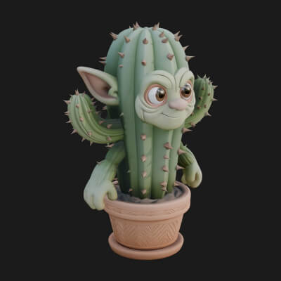 Smiling Cactus Pot Statue Design 1 3D Print Model