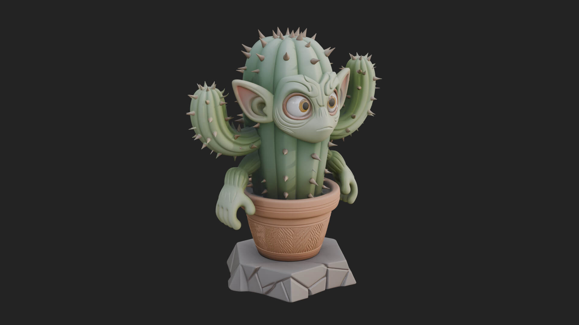 Smiling Cactus Pot Statue Design 2 3D Print Model 3D Model