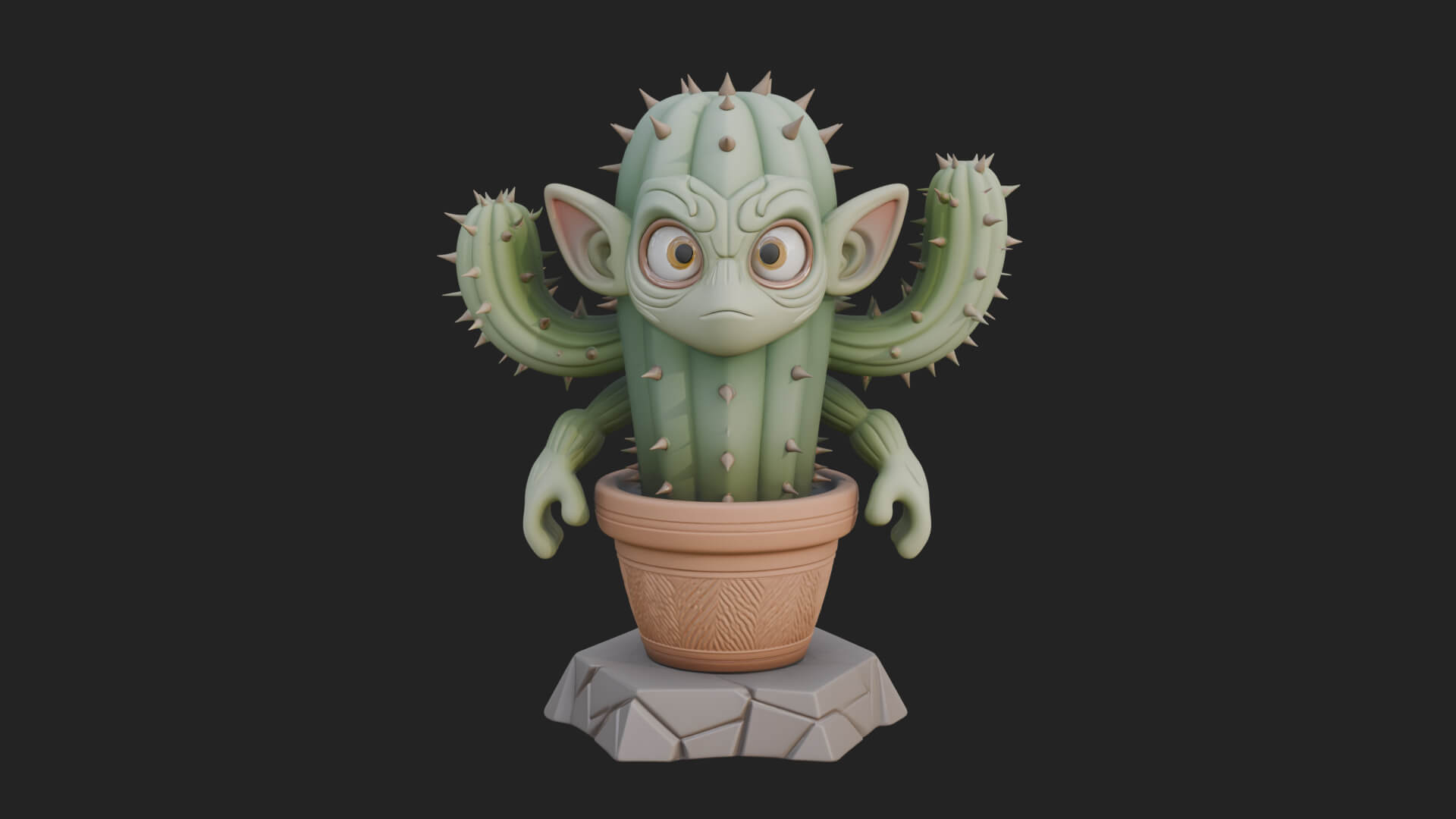 Smiling Cactus Pot Statue Design 2 3D Print Model 3D Model