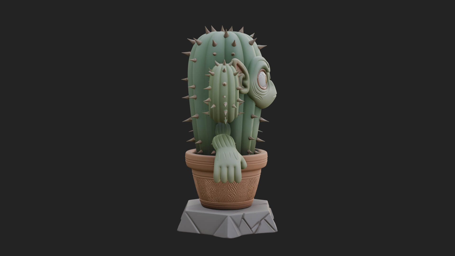 Smiling Cactus Pot Statue Design 2 3D Print Model 3D Model