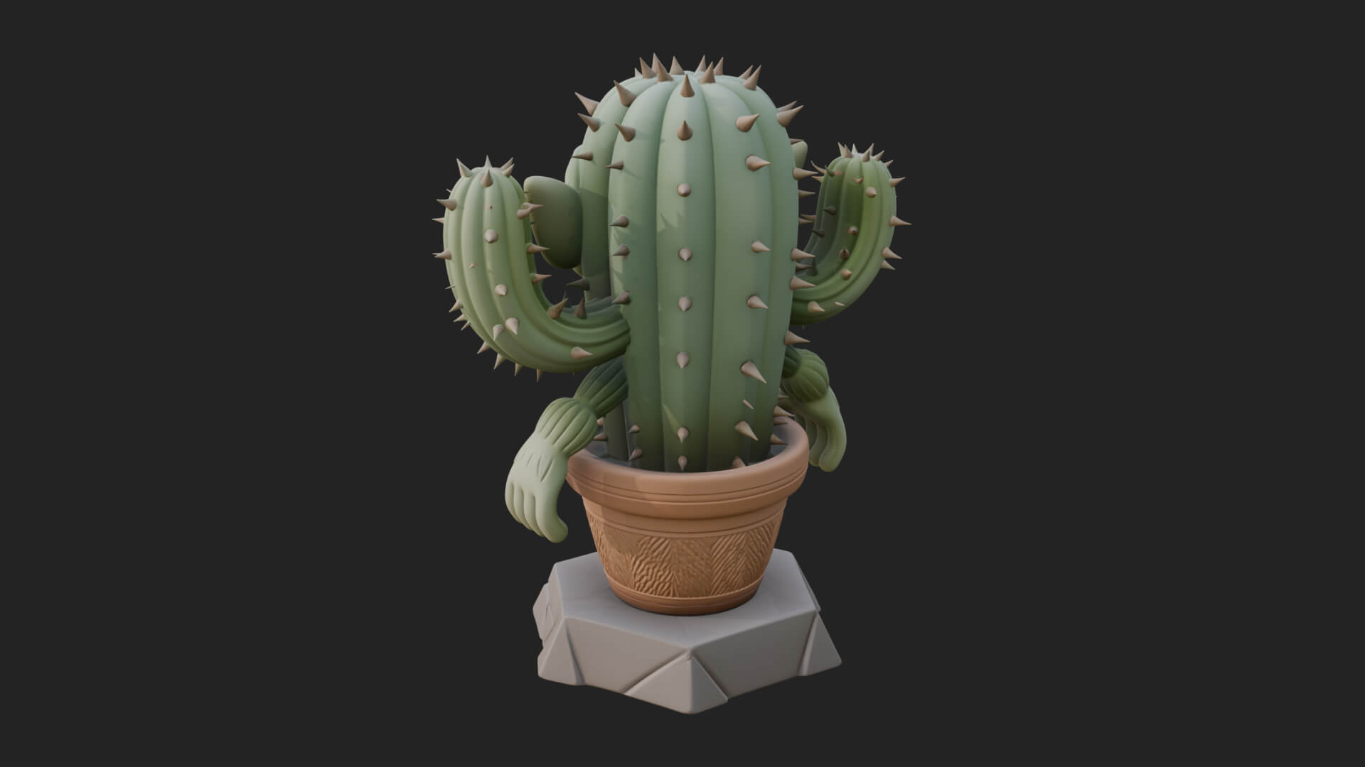 Smiling Cactus Pot Statue Design 2 3D Print Model 3D Model
