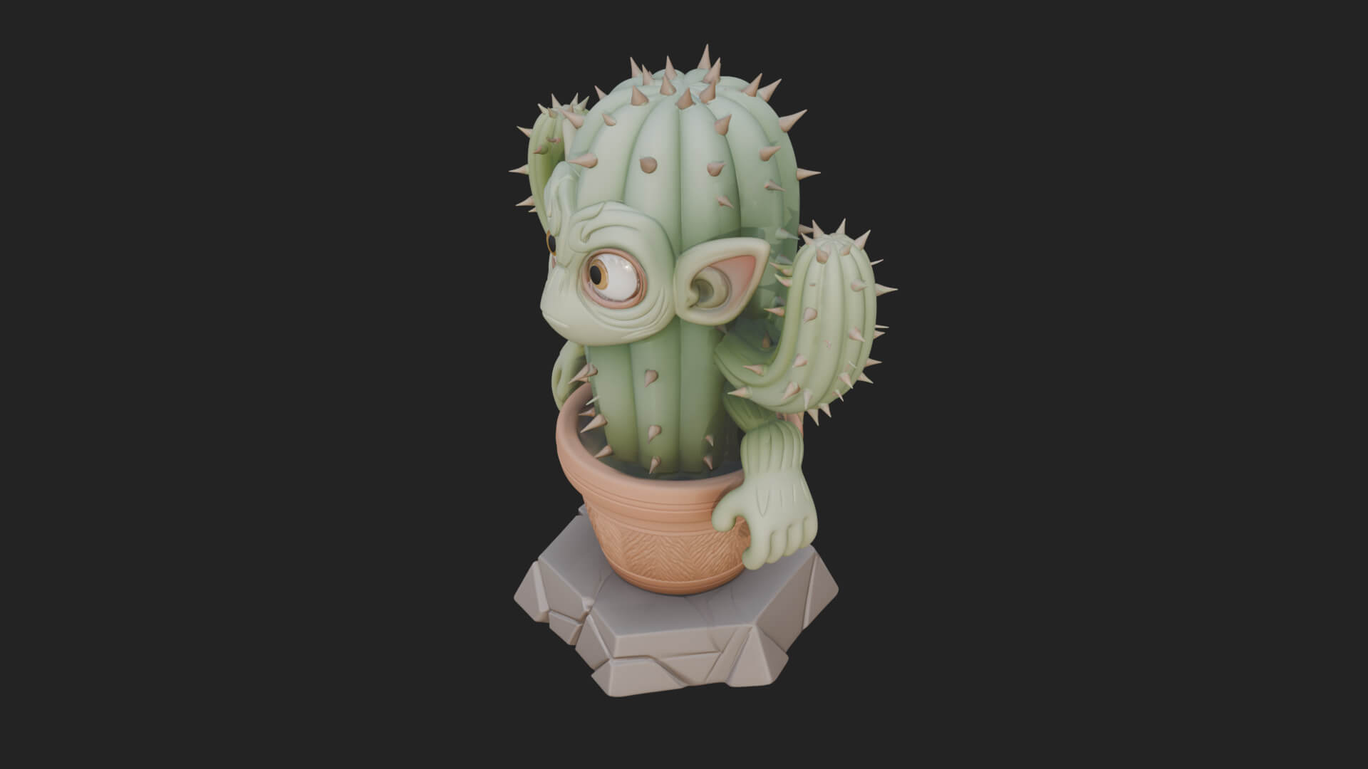Smiling Cactus Pot Statue Design 2 3D Print Model 3D Model