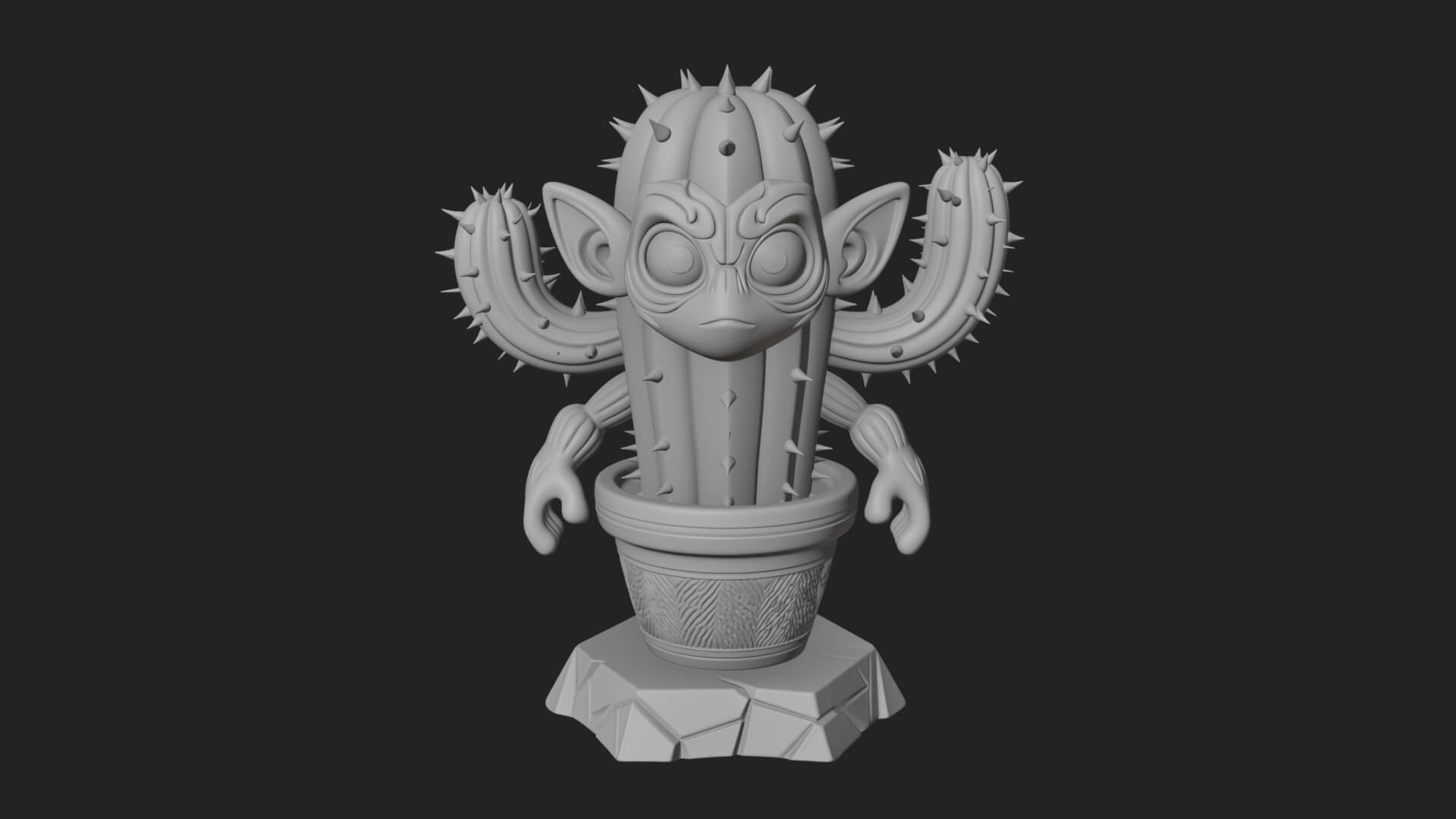 Smiling Cactus Pot Statue Design 2 3D Print Model 3D Model