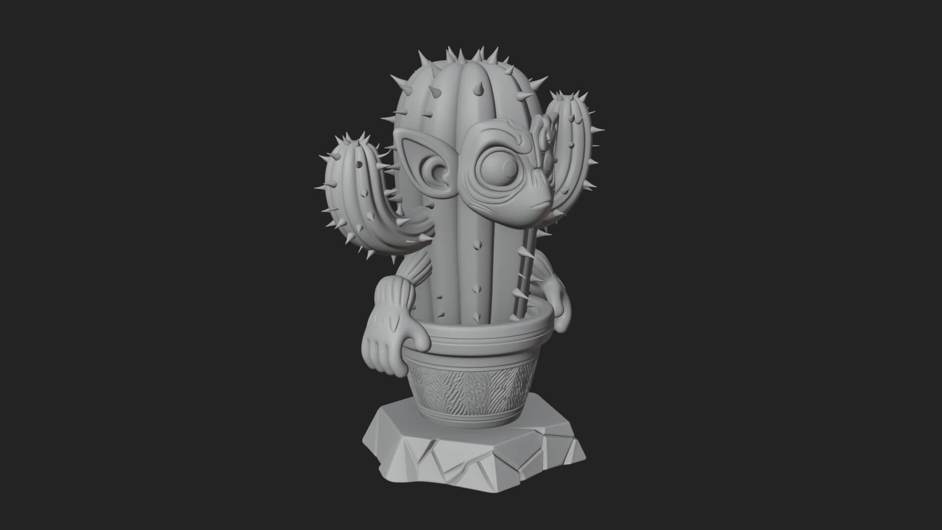 Smiling Cactus Pot Statue Design 2 3D Print Model 3D Model