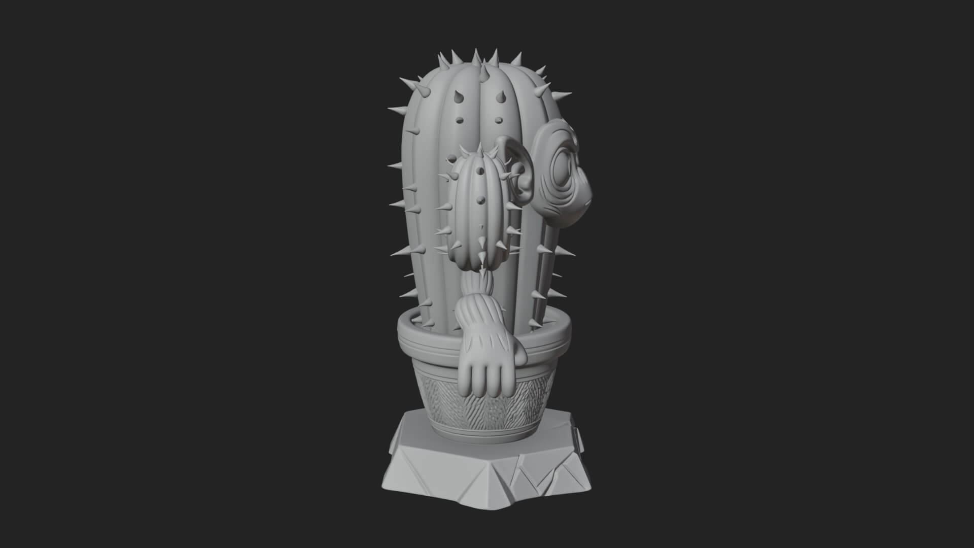 Smiling Cactus Pot Statue Design 2 3D Print Model 3D Model