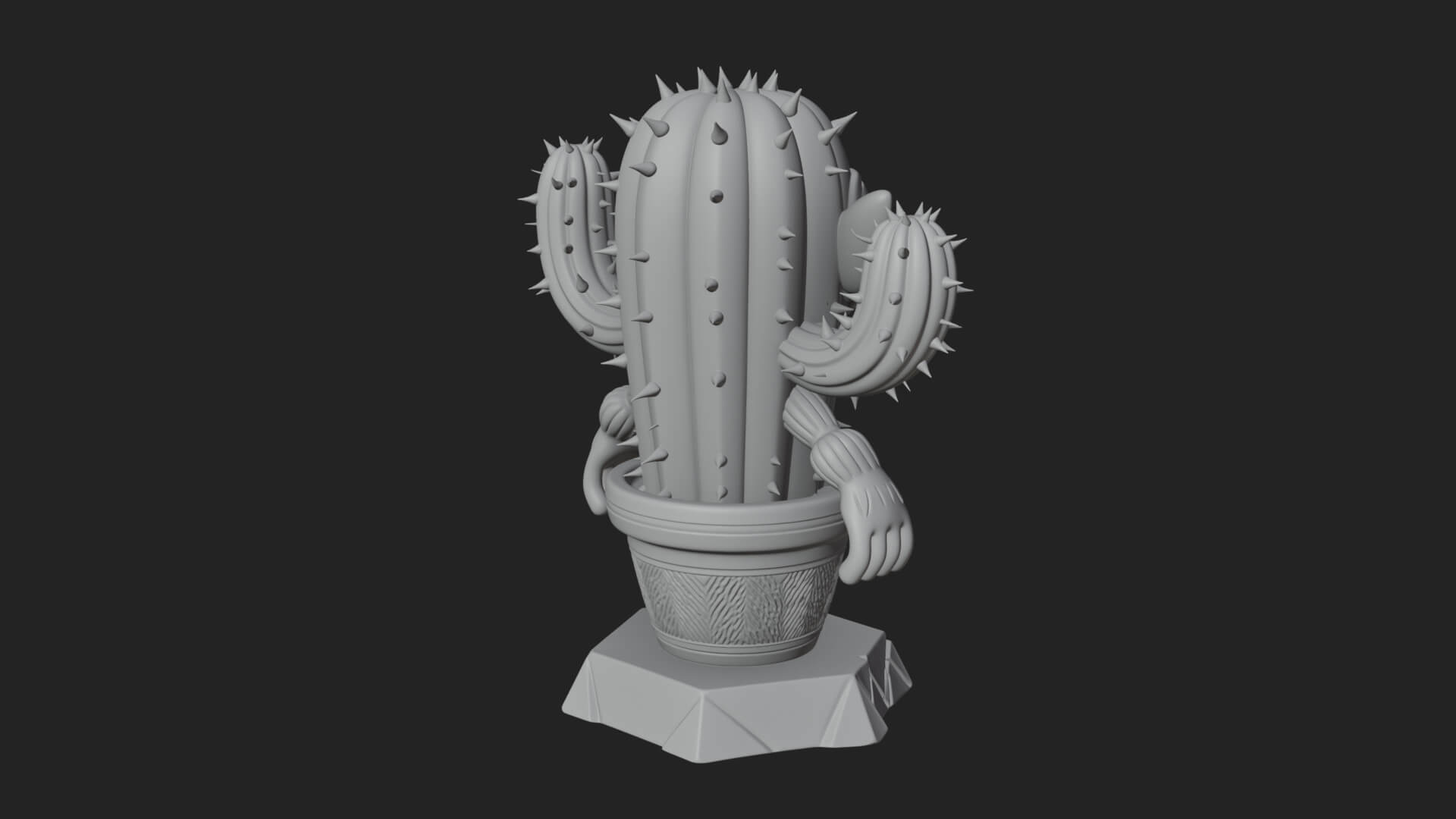 Smiling Cactus Pot Statue Design 2 3D Print Model 3D Model