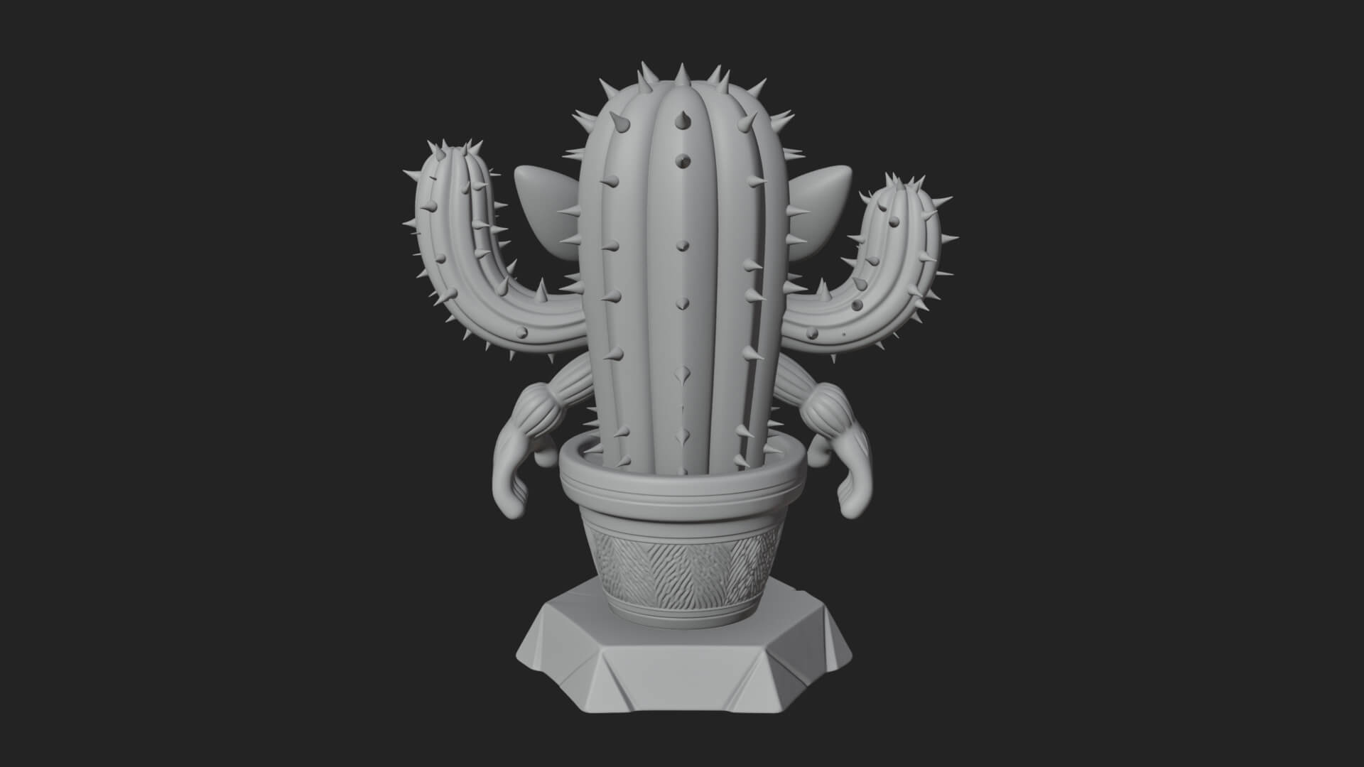 Smiling Cactus Pot Statue Design 2 3D Print Model 3D Model