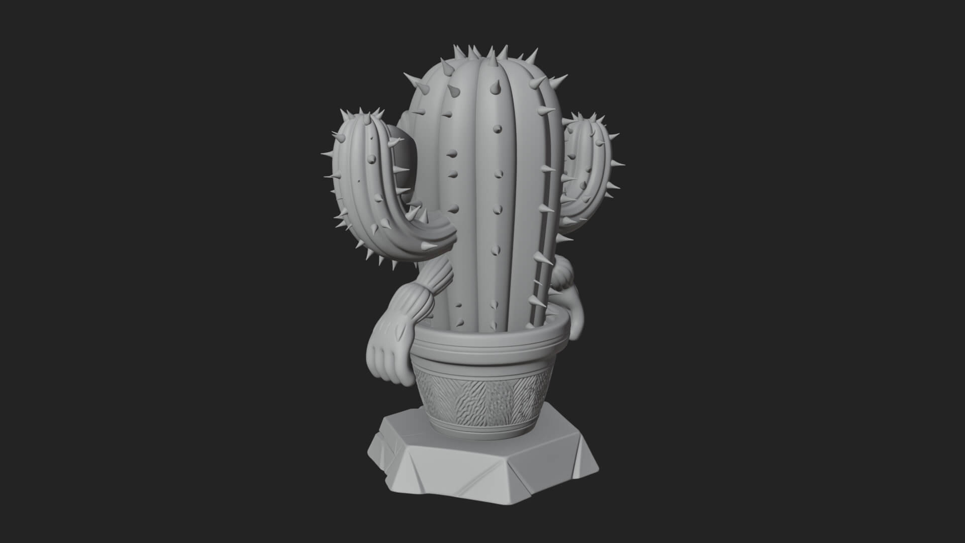 Smiling Cactus Pot Statue Design 2 3D Print Model 3D Model