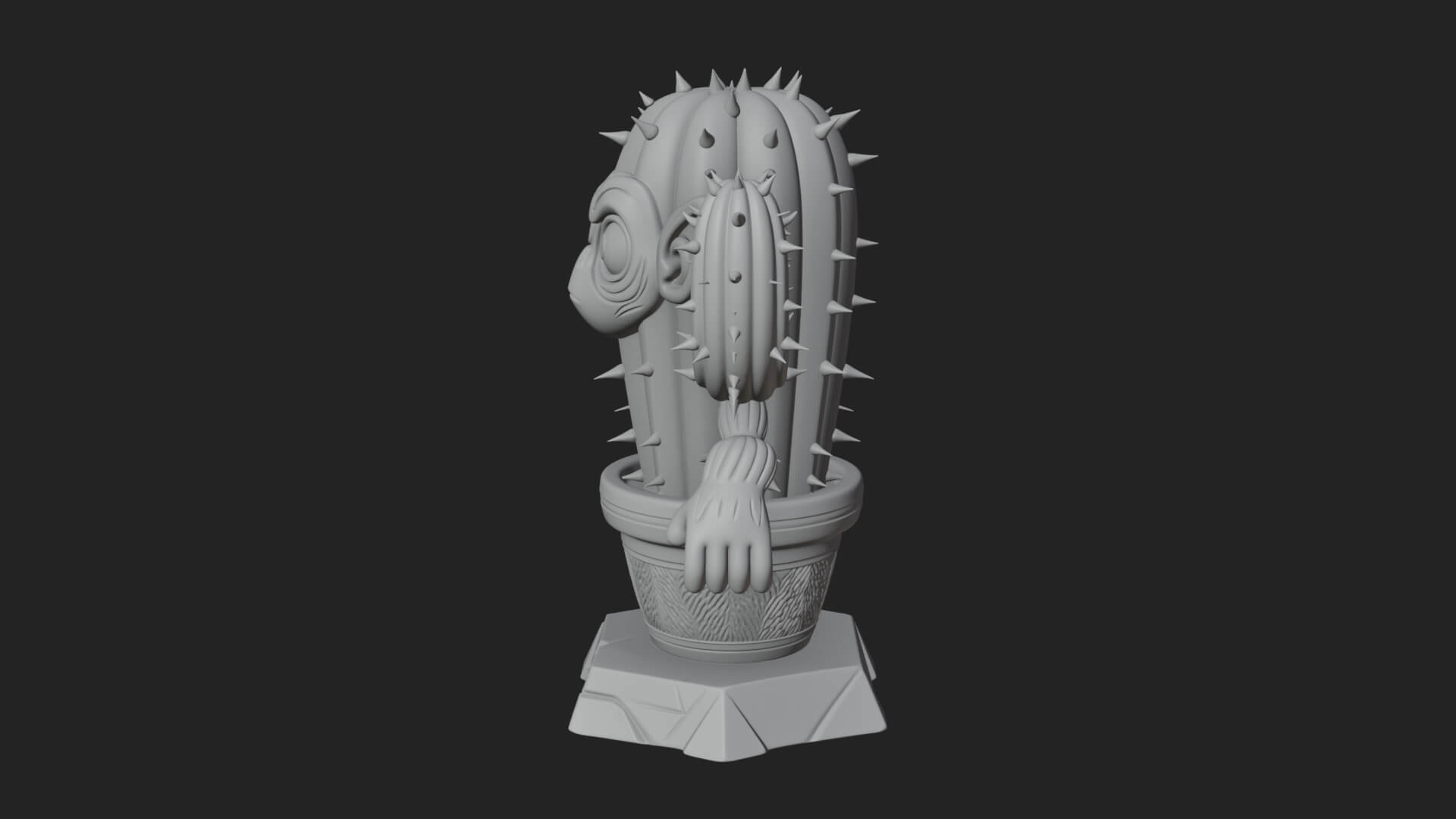 Smiling Cactus Pot Statue Design 2 3D Print Model 3D Model