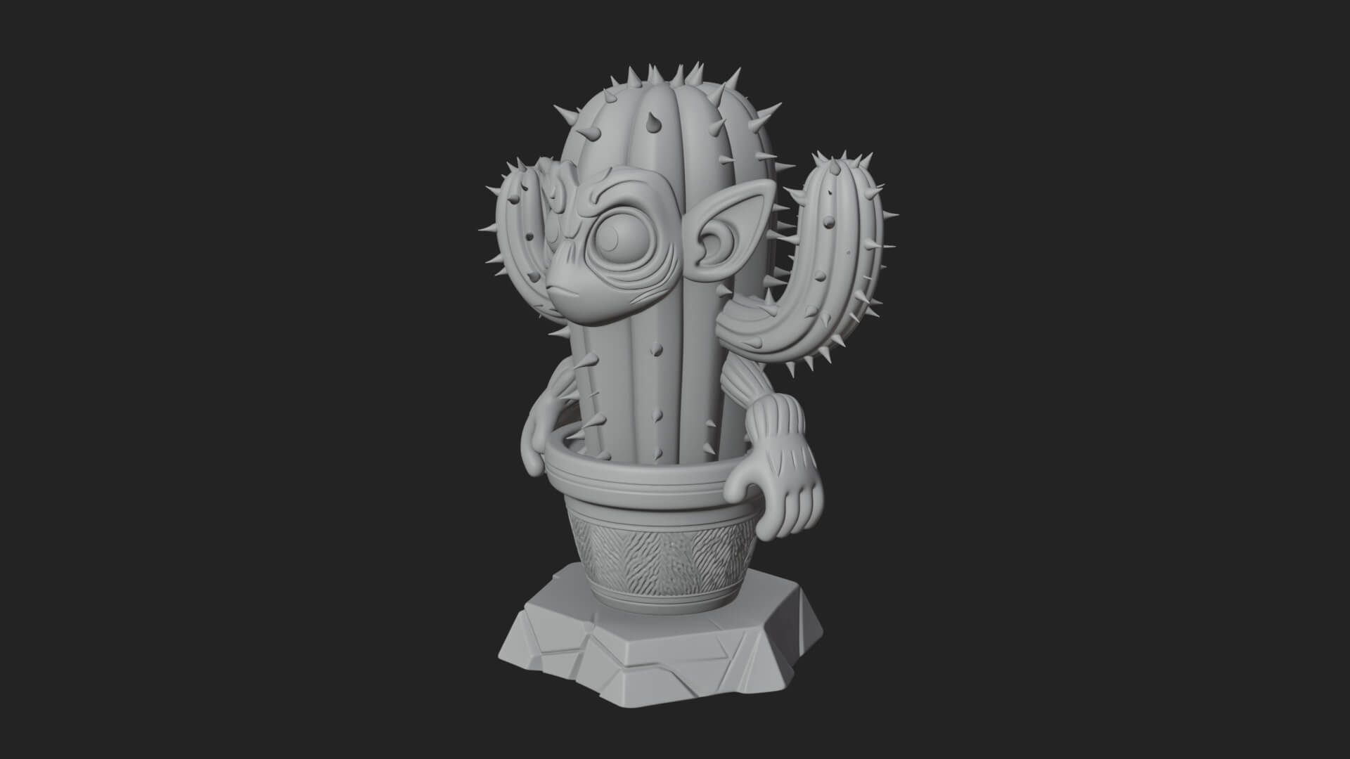 Smiling Cactus Pot Statue Design 2 3D Print Model 3D Model