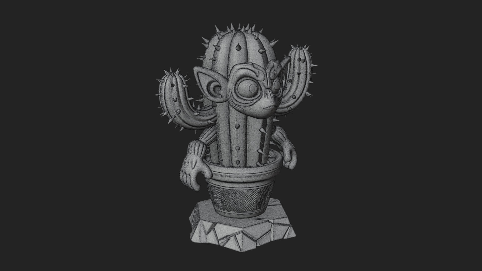 Smiling Cactus Pot Statue Design 2 3D Print Model 3D Model