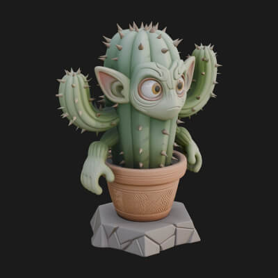 Smiling Cactus Pot Statue Design 2 3D Print Model