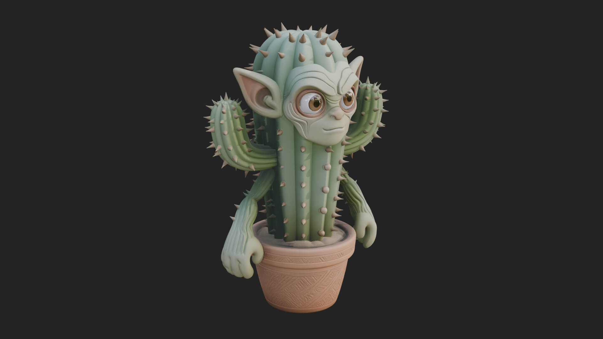 Smiling Cactus Pot Statue Design 3 3D Print Model 3D Model