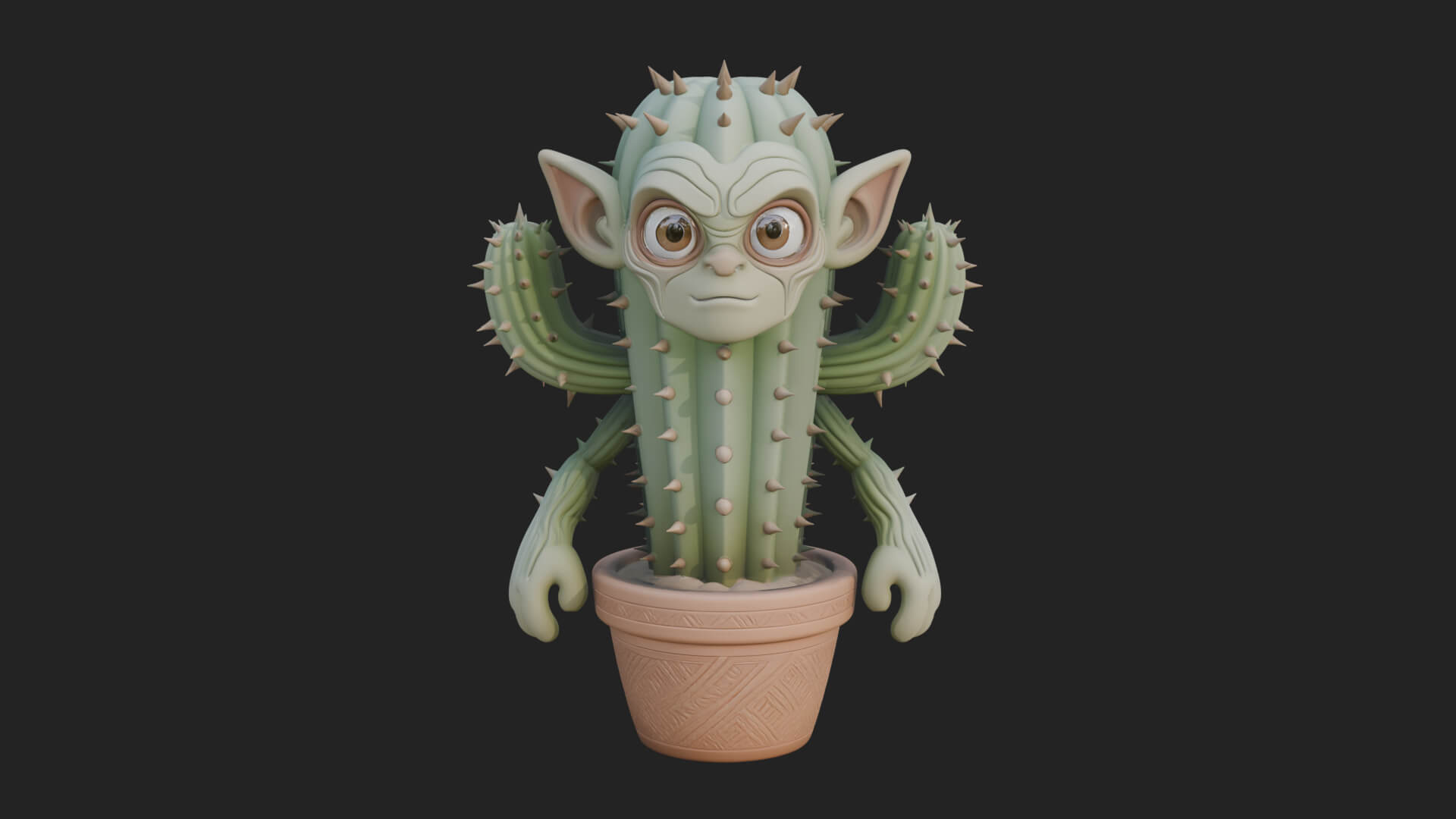 Smiling Cactus Pot Statue Design 3 3D Print Model 3D Model