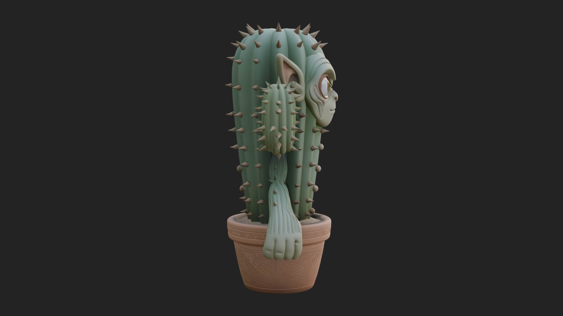 Smiling Cactus Pot Statue Design 3 3D Print Model 3D Model