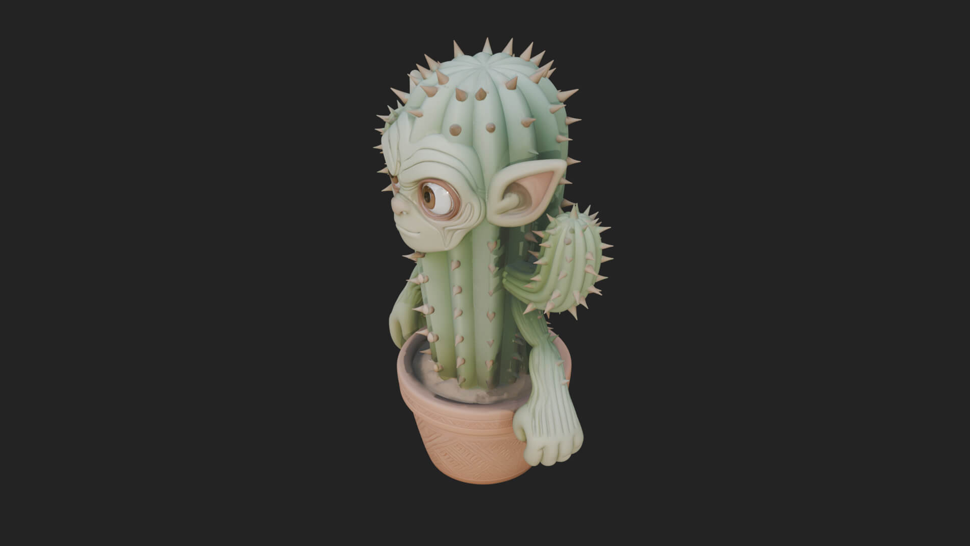 Smiling Cactus Pot Statue Design 3 3D Print Model 3D Model