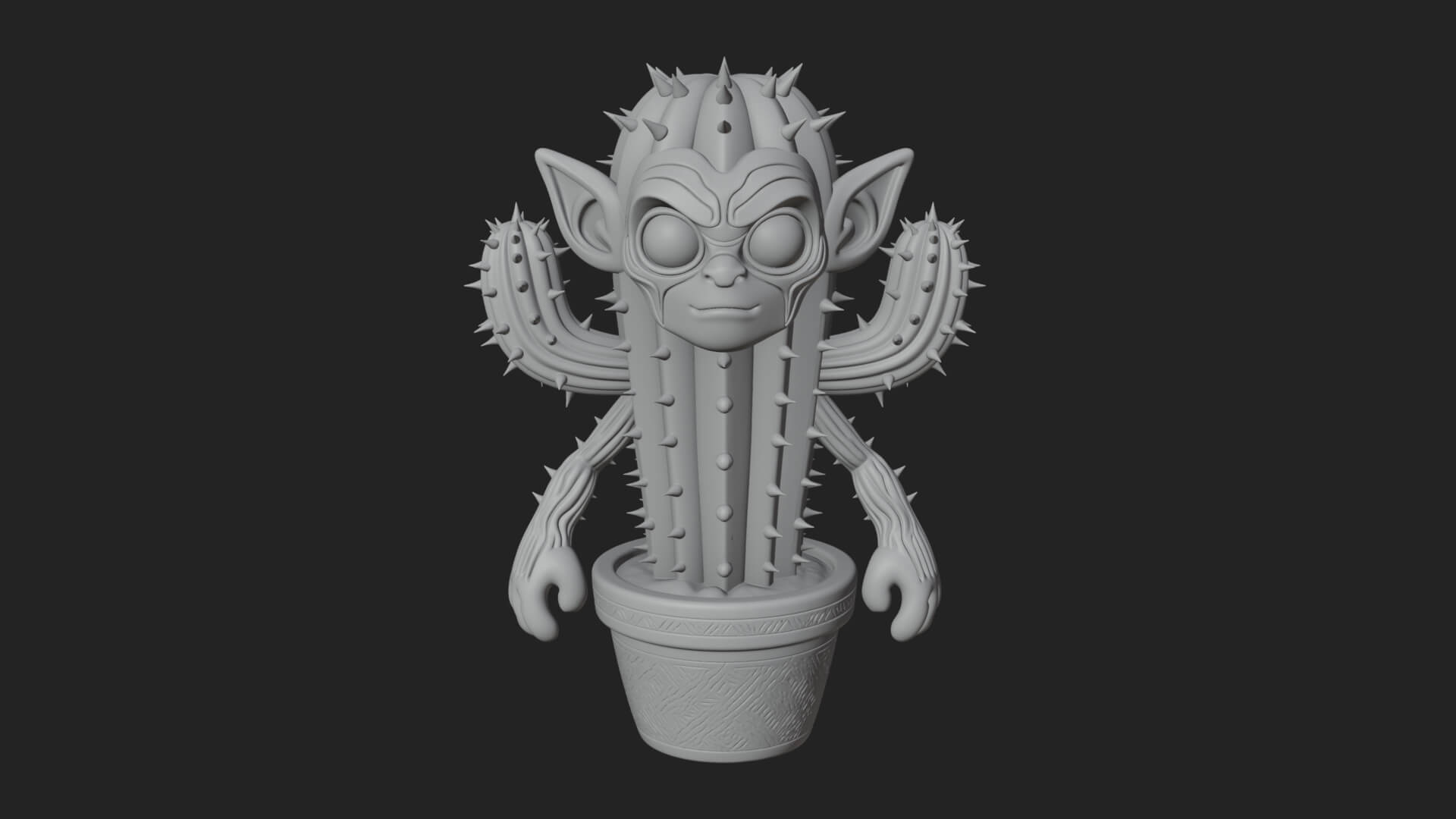Smiling Cactus Pot Statue Design 3 3D Print Model 3D Model