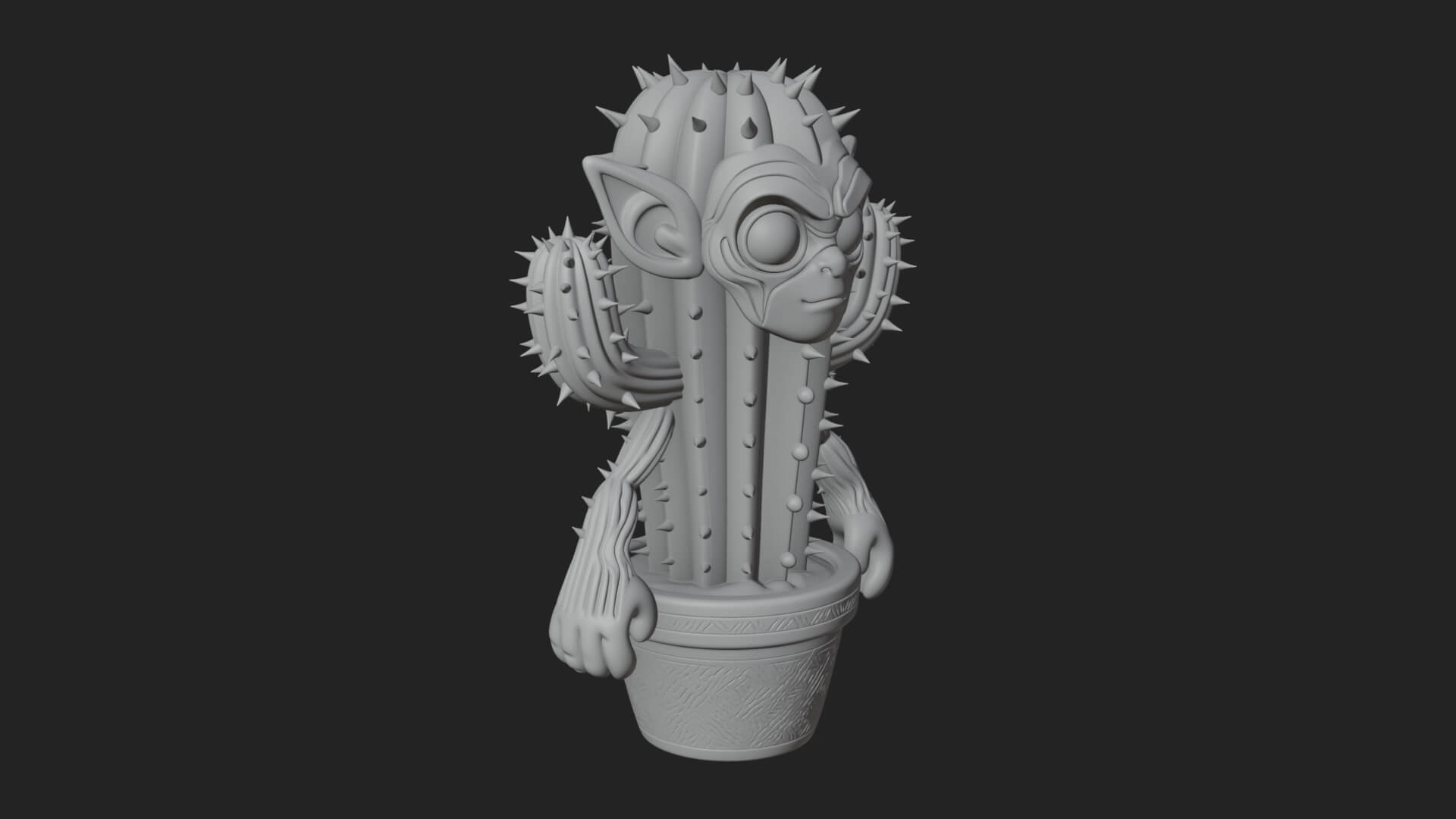 Smiling Cactus Pot Statue Design 3 3D Print Model 3D Model