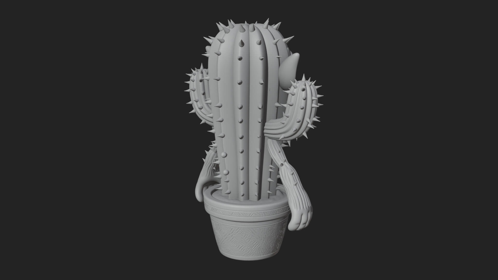 Smiling Cactus Pot Statue Design 3 3D Print Model 3D Model
