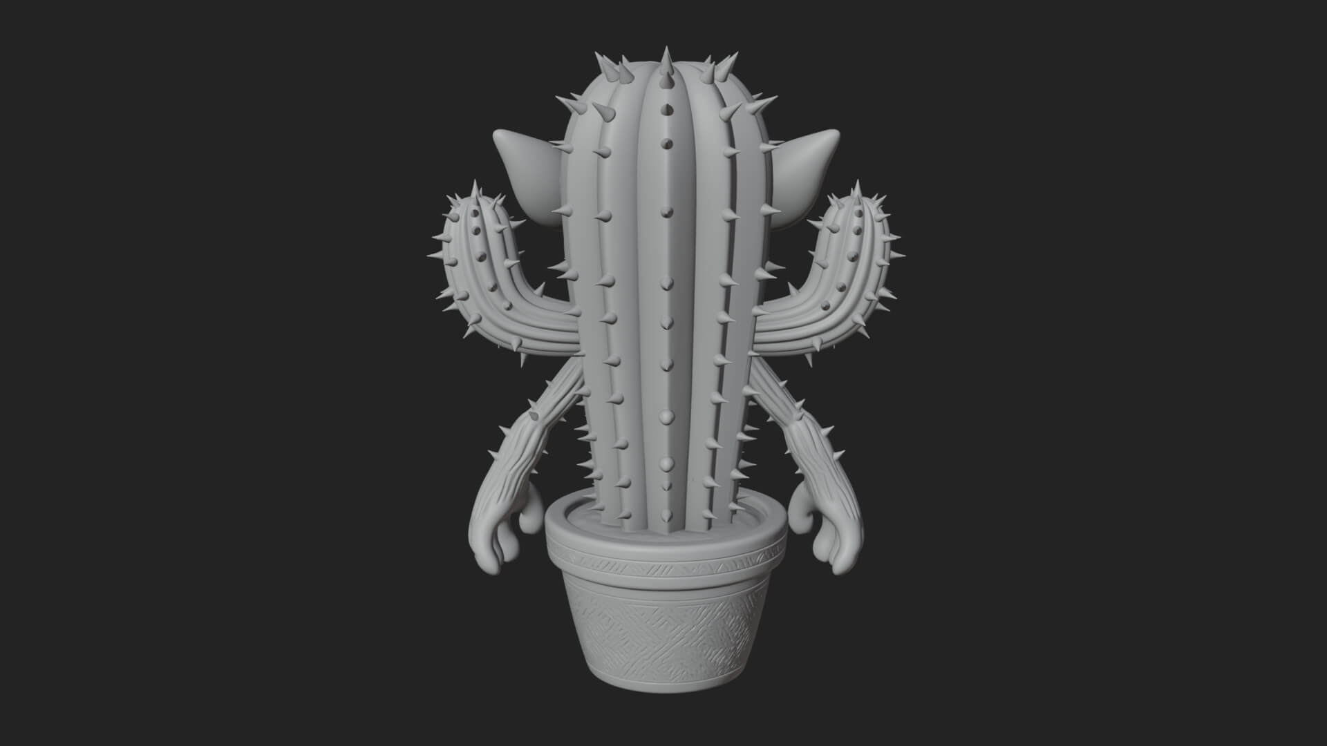 Smiling Cactus Pot Statue Design 3 3D Print Model 3D Model