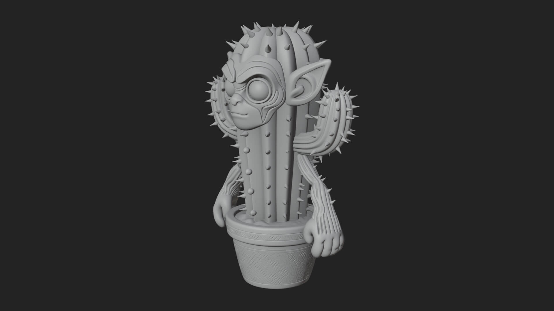 Smiling Cactus Pot Statue Design 3 3D Print Model 3D Model