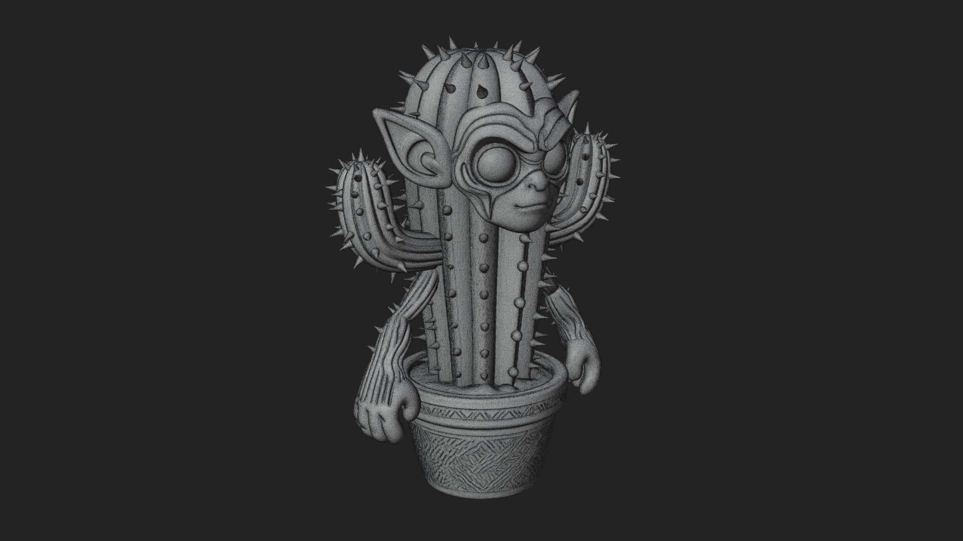 Smiling Cactus Pot Statue Design 3 3D Print Model 3D Model