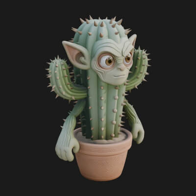 Smiling Cactus Pot Statue Design 3 3D Print Model