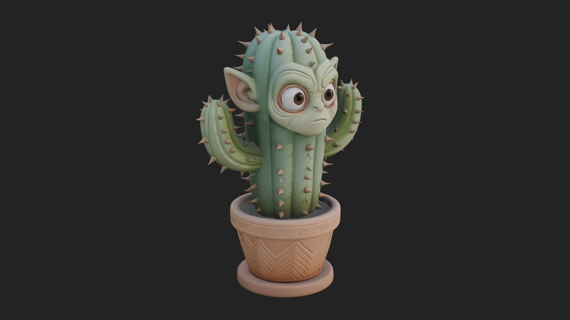 Smiling Cactus Pot Statue Design 4 3D Print Model 3D Model