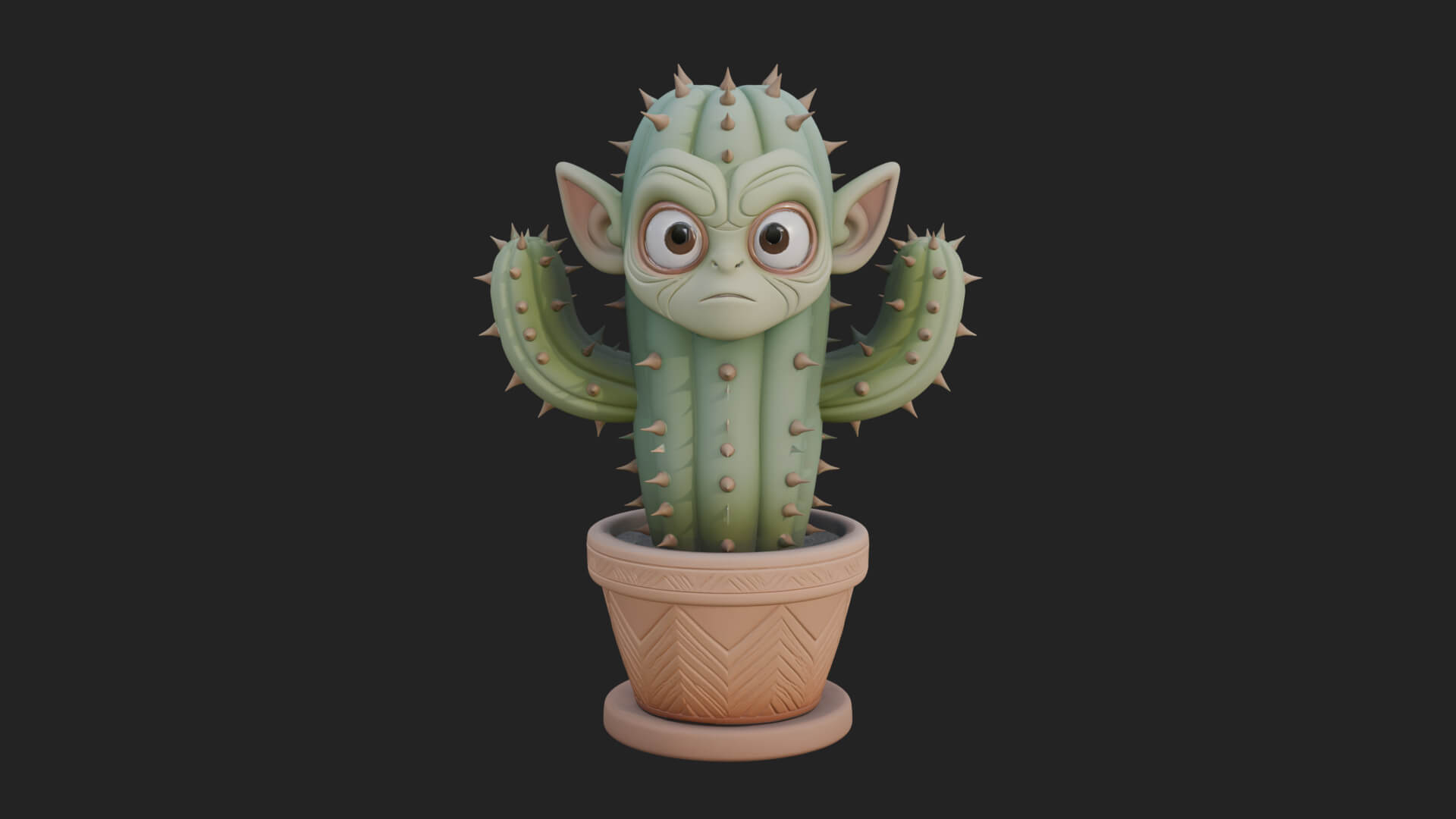 Smiling Cactus Pot Statue Design 4 3D Print Model 3D Model