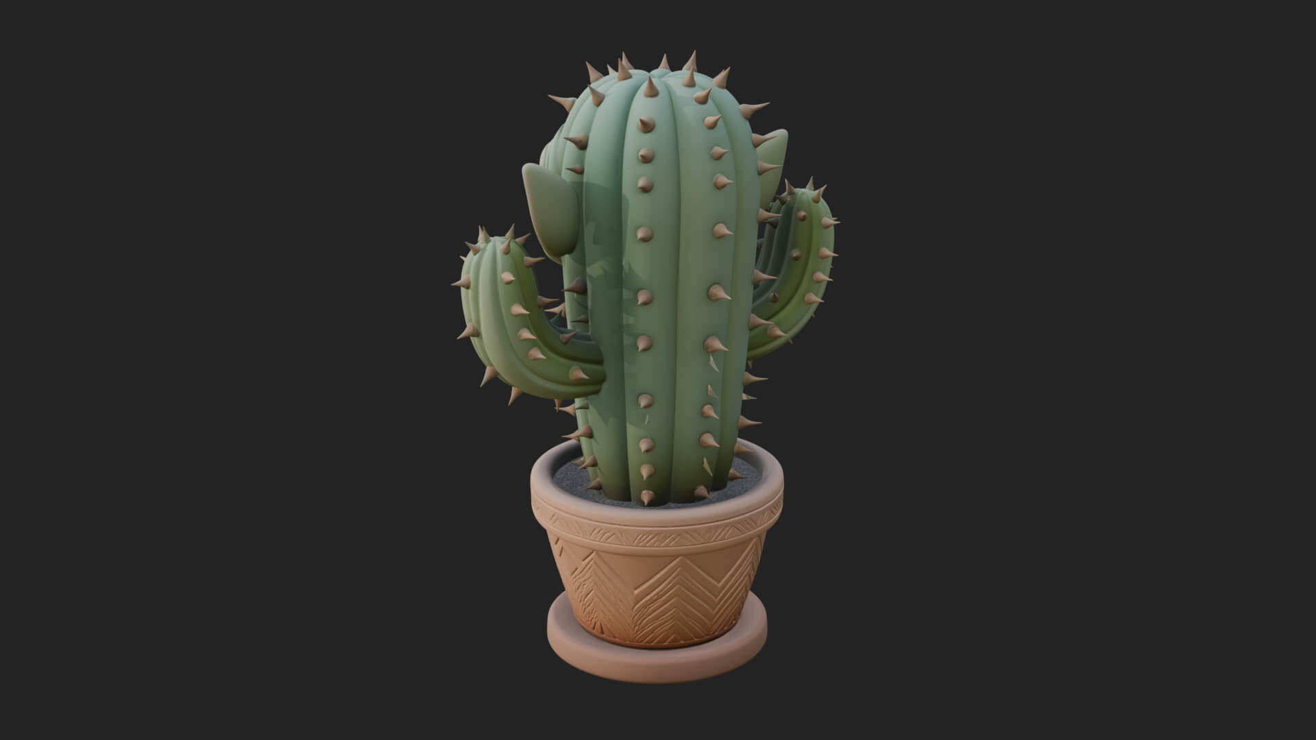 Smiling Cactus Pot Statue Design 4 3D Print Model 3D Model