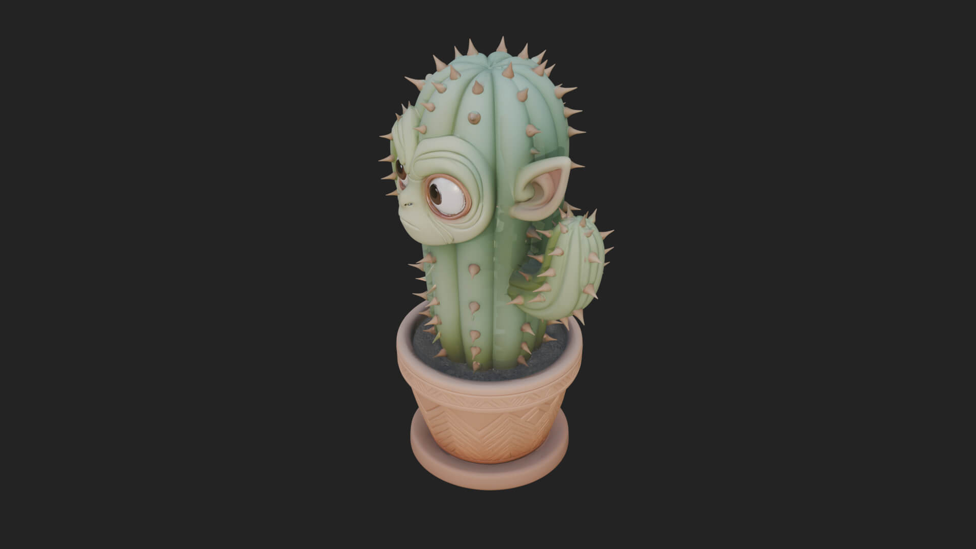 Smiling Cactus Pot Statue Design 4 3D Print Model 3D Model