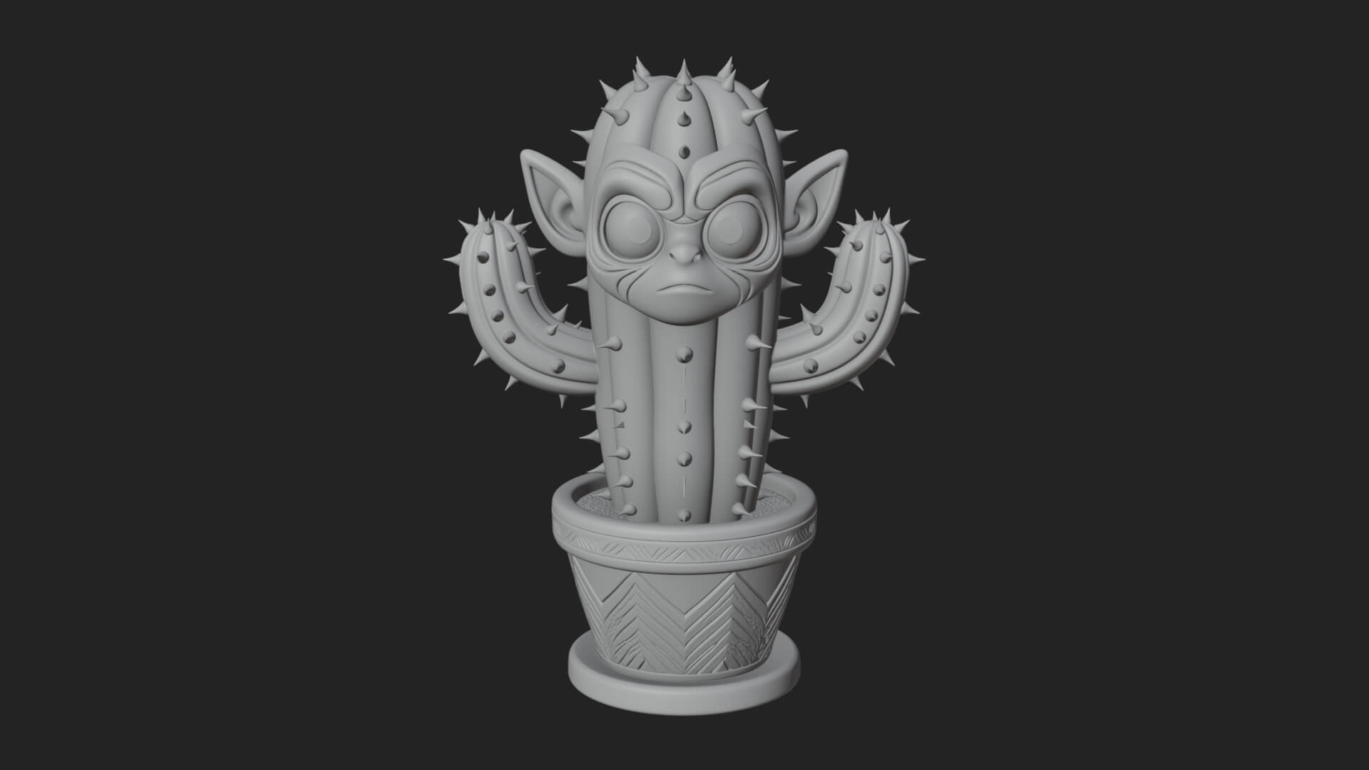 Smiling Cactus Pot Statue Design 4 3D Print Model 3D Model