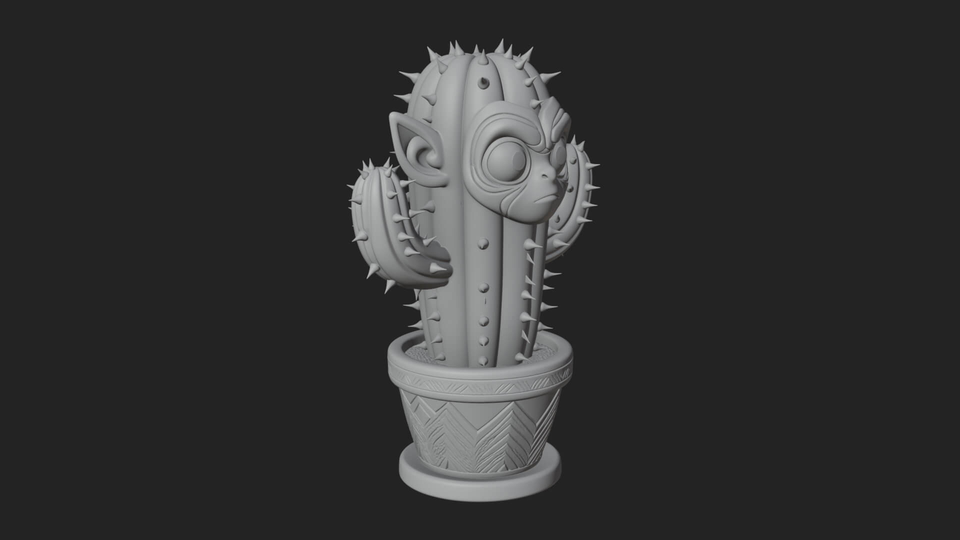 Smiling Cactus Pot Statue Design 4 3D Print Model 3D Model