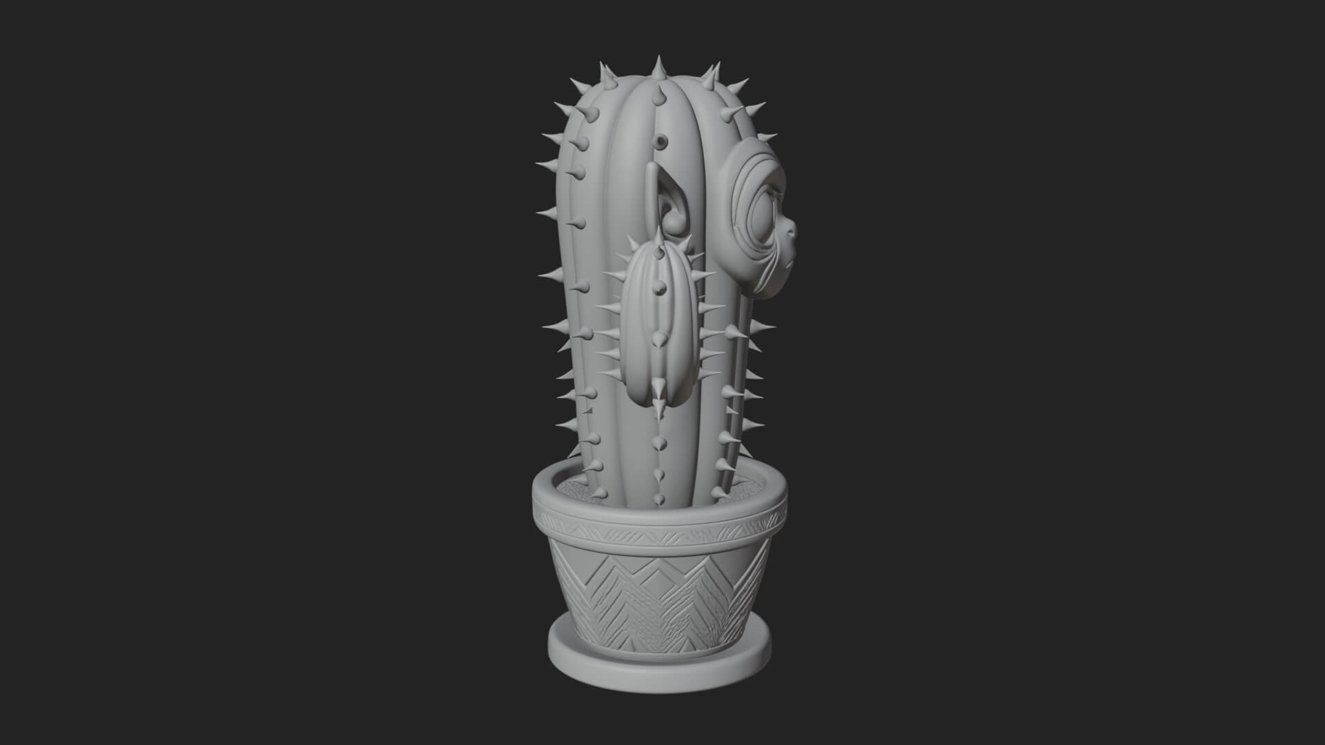 Smiling Cactus Pot Statue Design 4 3D Print Model 3D Model