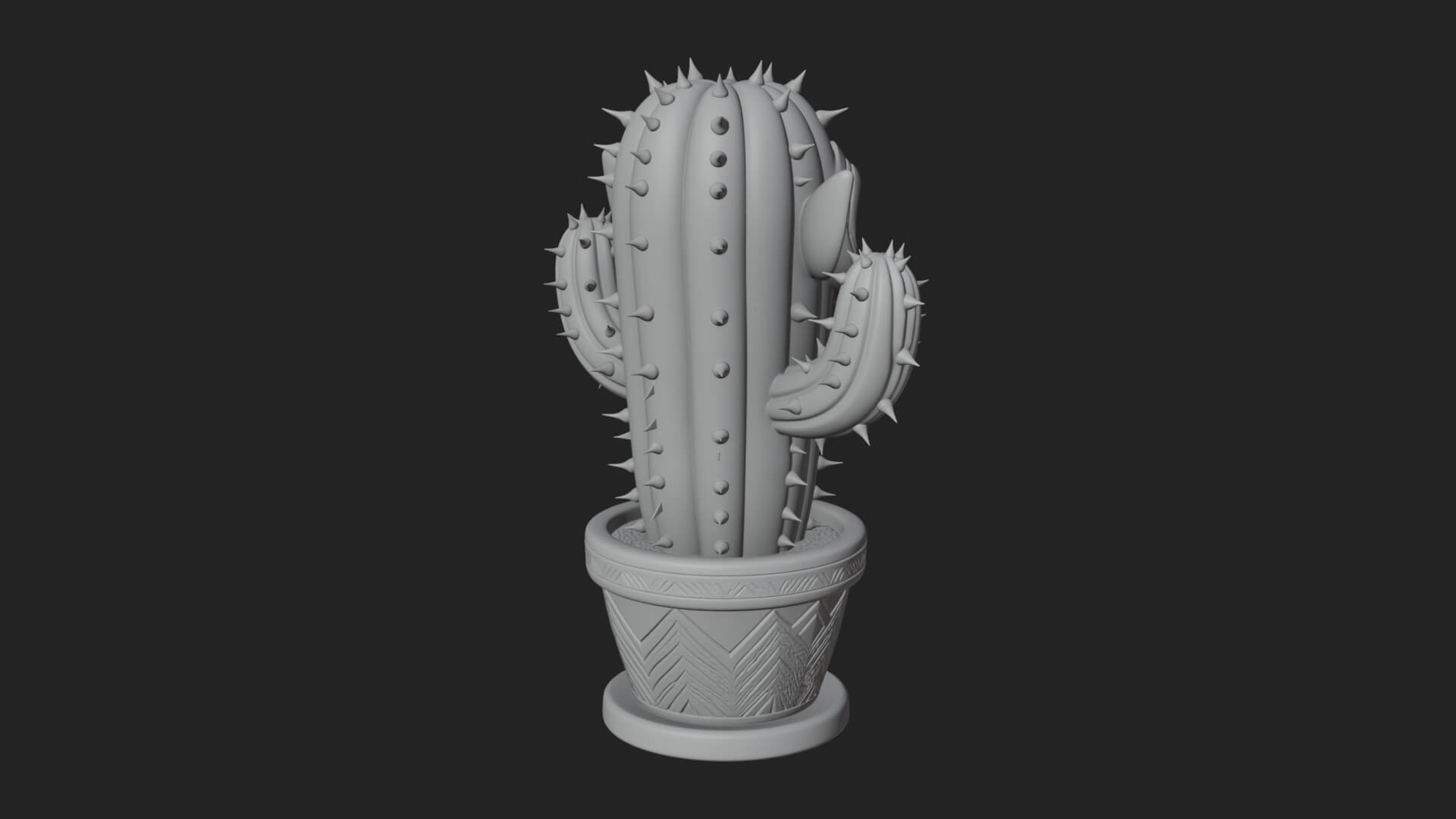 Smiling Cactus Pot Statue Design 4 3D Print Model 3D Model