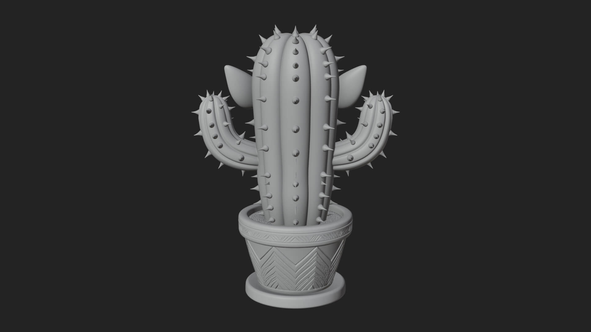 Smiling Cactus Pot Statue Design 4 3D Print Model 3D Model