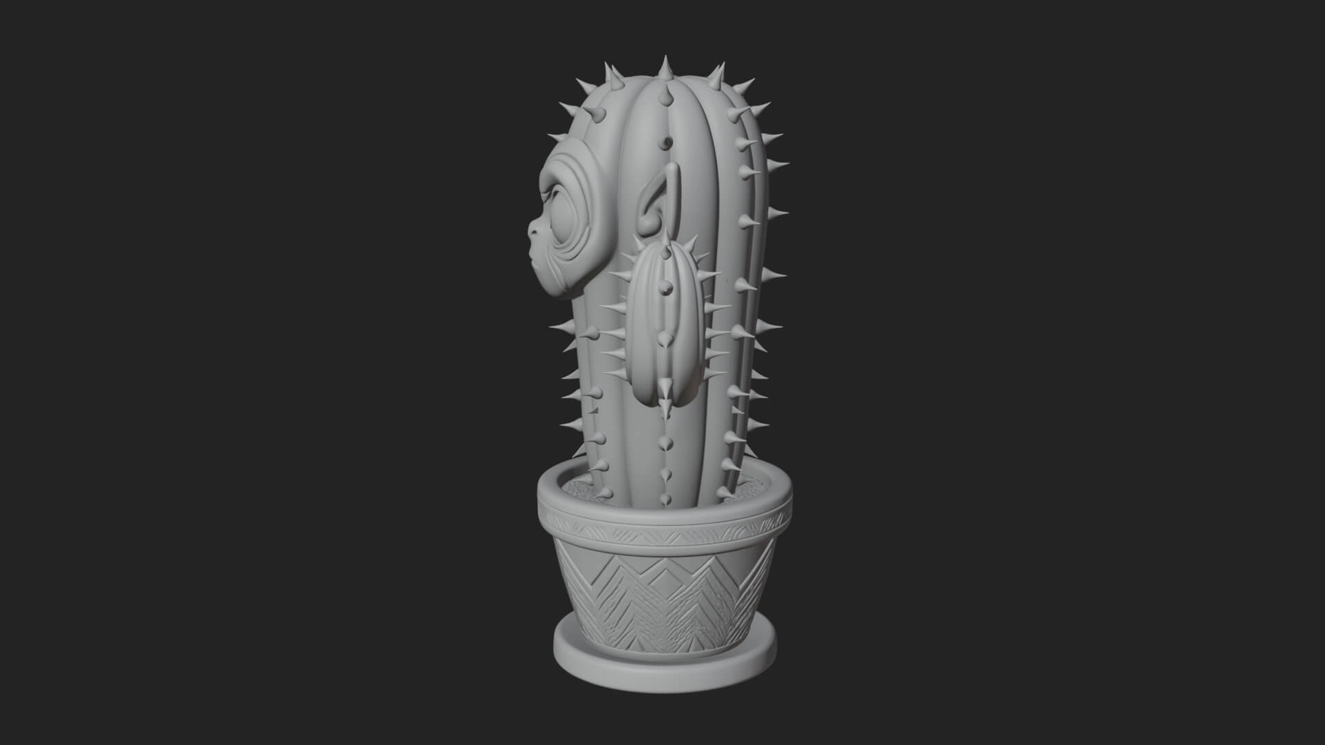 Smiling Cactus Pot Statue Design 4 3D Print Model 3D Model