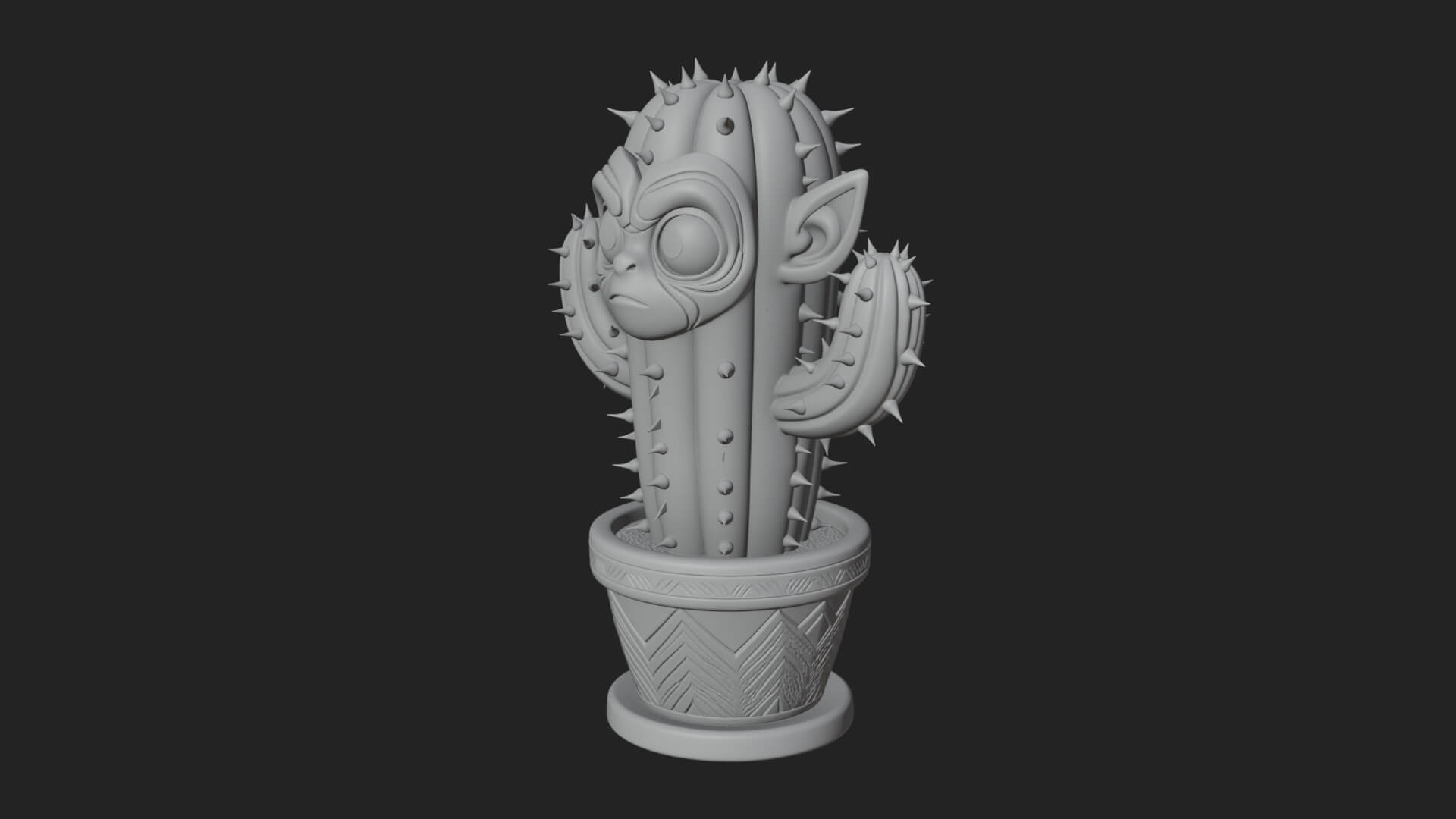 Smiling Cactus Pot Statue Design 4 3D Print Model 3D Model