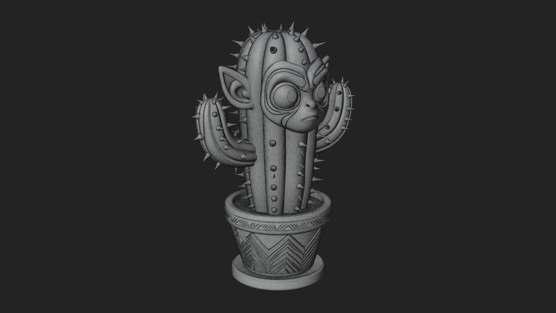 Smiling Cactus Pot Statue Design 4 3D Print Model 3D Model