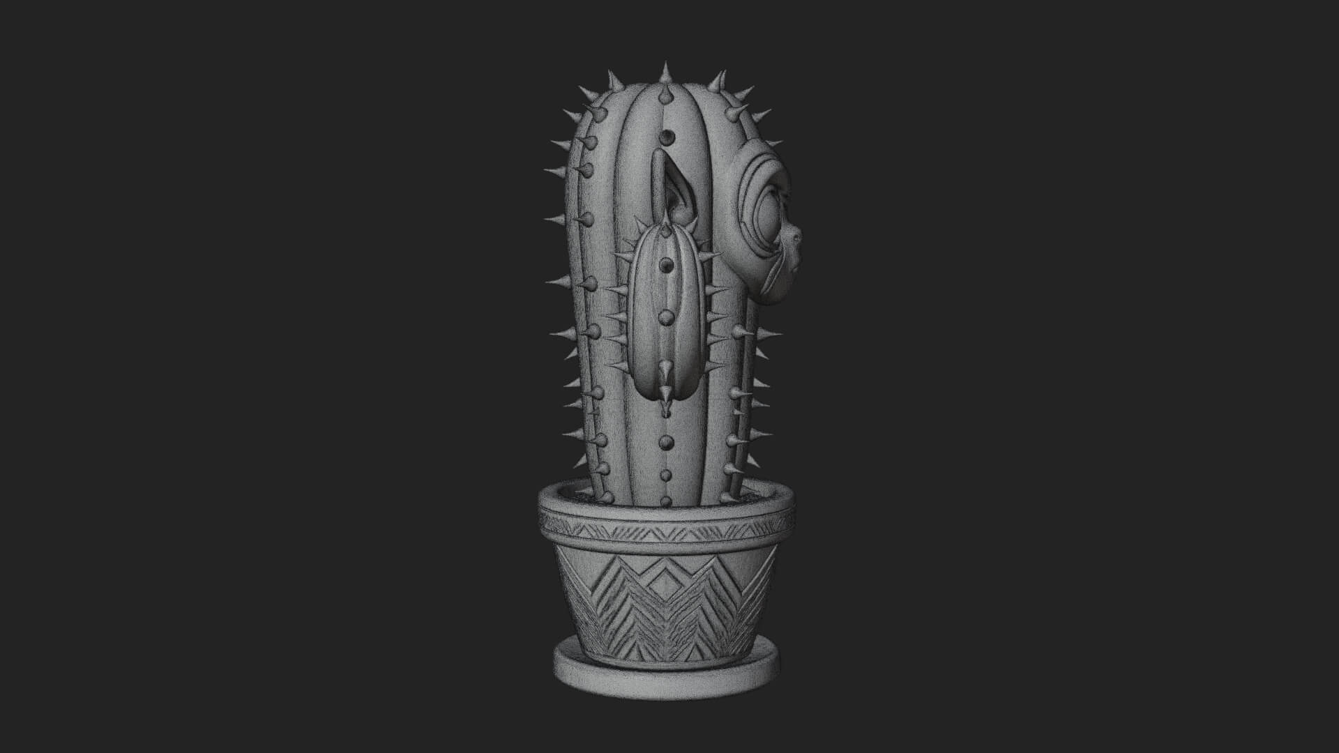 Smiling Cactus Pot Statue Design 4 3D Print Model 3D Model