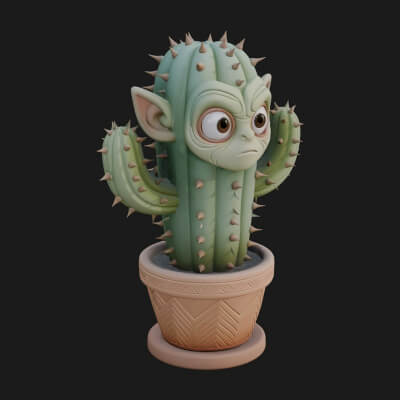 Smiling Cactus Pot Statue Design 4 3D Print Model