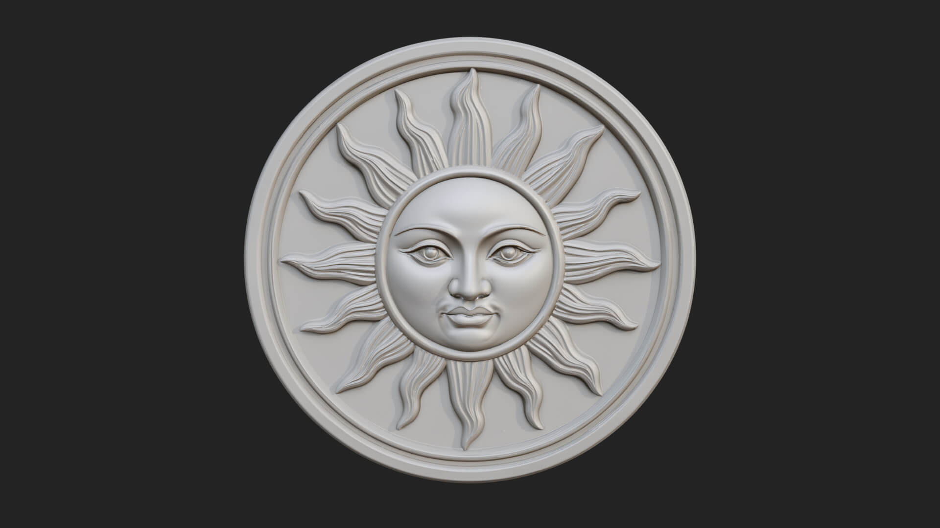Smiling Sun Face Disc Plaque Design 1 3D Print Model 3D Model