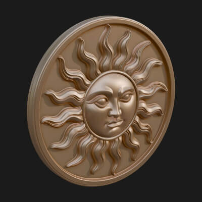 Smiling Sun Face Disc Plaque Design 11 3D Print Model