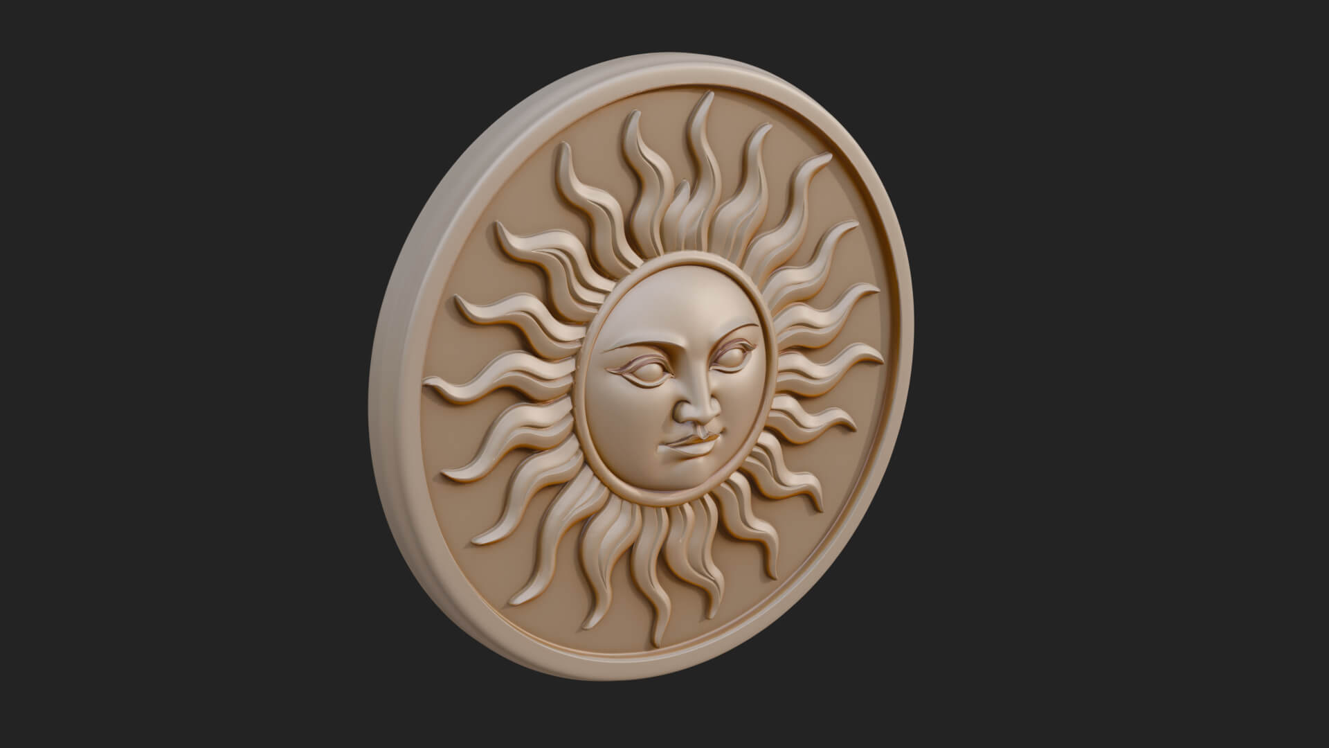 Smiling Sun Face Disc Plaque Design 12 3D Print Model 3D Model