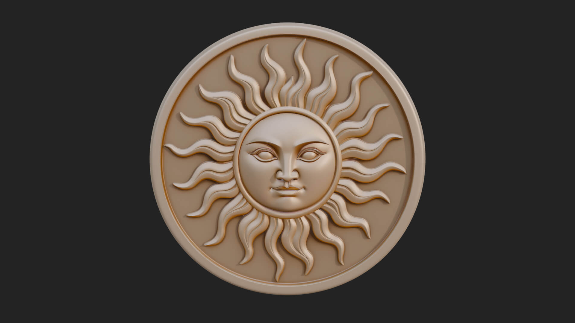 Smiling Sun Face Disc Plaque Design 12 3D Print Model 3D Model