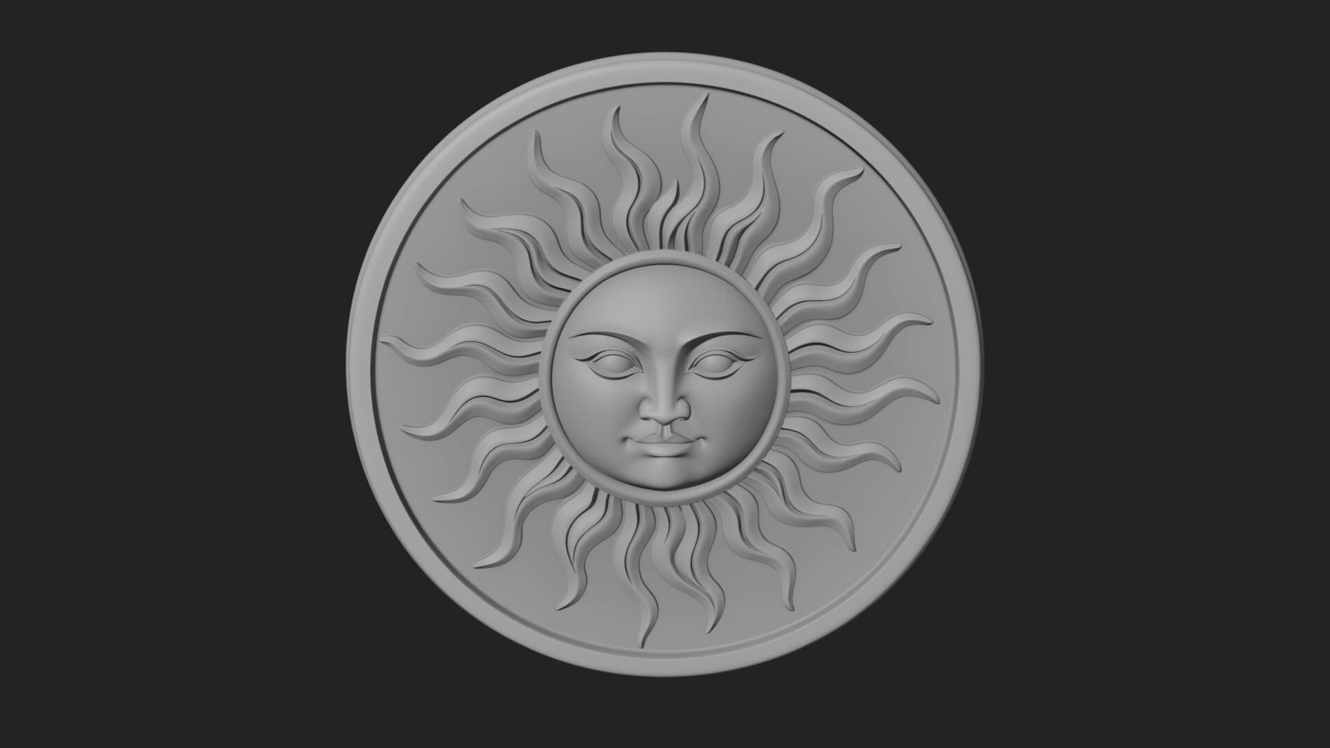 Smiling Sun Face Disc Plaque Design 12 3D Print Model 3D Model