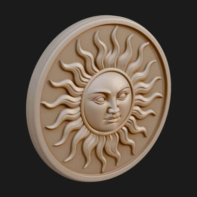 Smiling Sun Face Disc Plaque Design 12 3D Print Model
