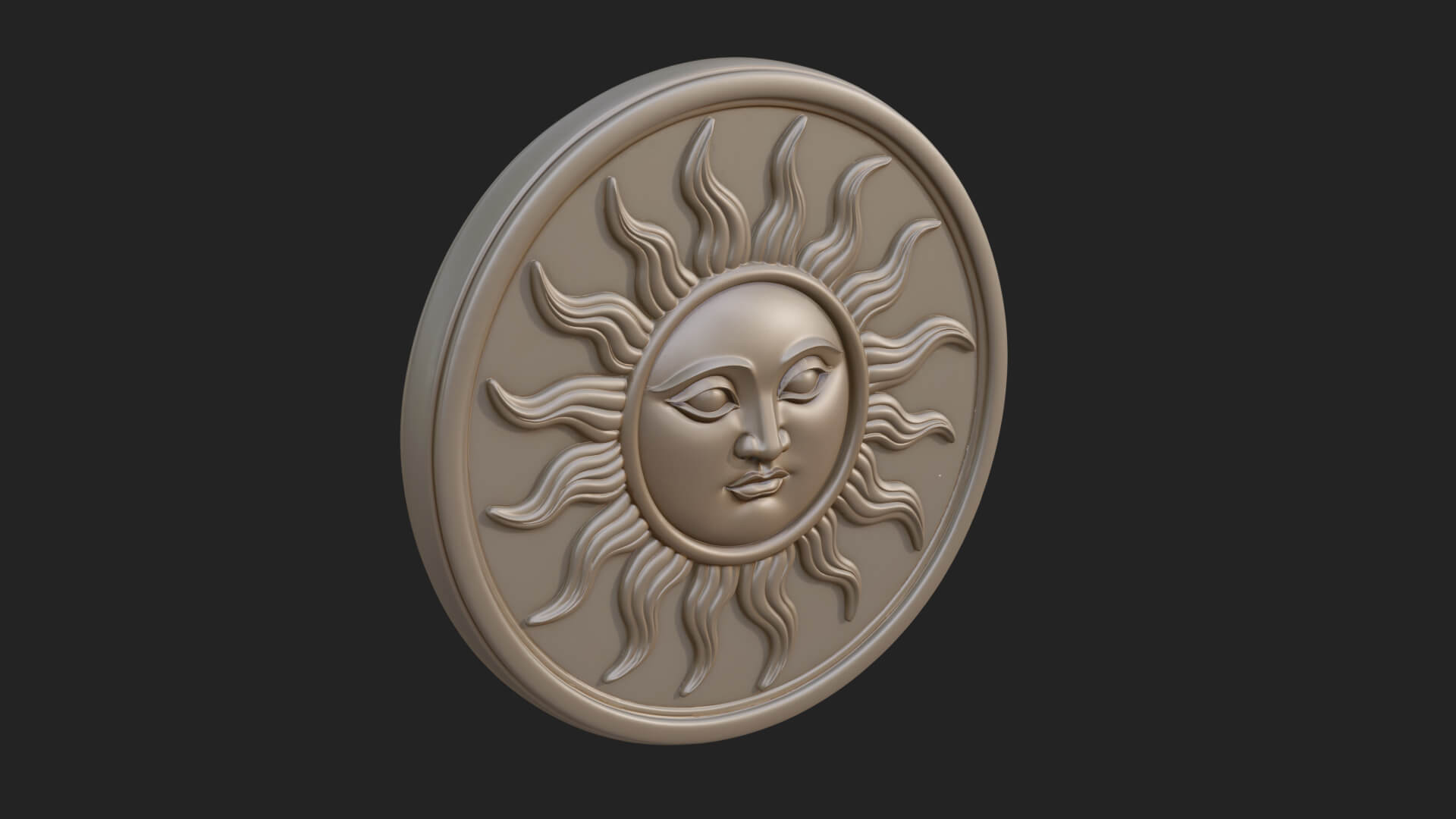 Smiling Sun Face Disc Plaque Design 2 3D Print Model 3D Model