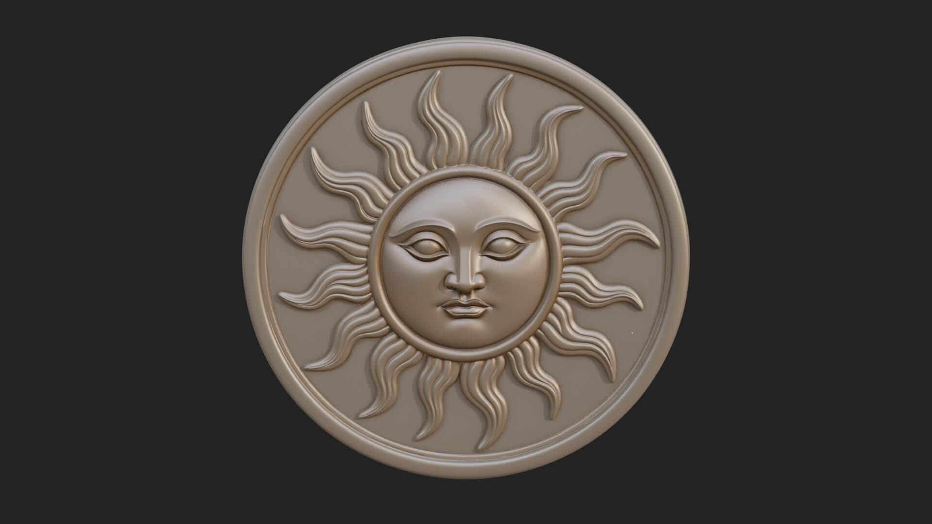 Smiling Sun Face Disc Plaque Design 2 3D Print Model 3D Model